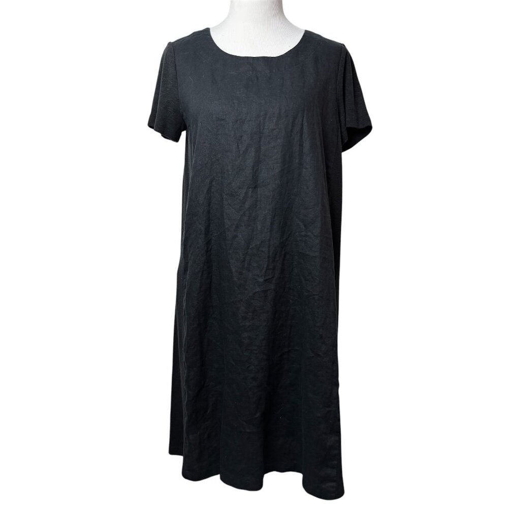 J.Jill Dress Women's Small Black Pure Jill Linen Blend Short Sleeve Lagenlook - Picture 1 of 13